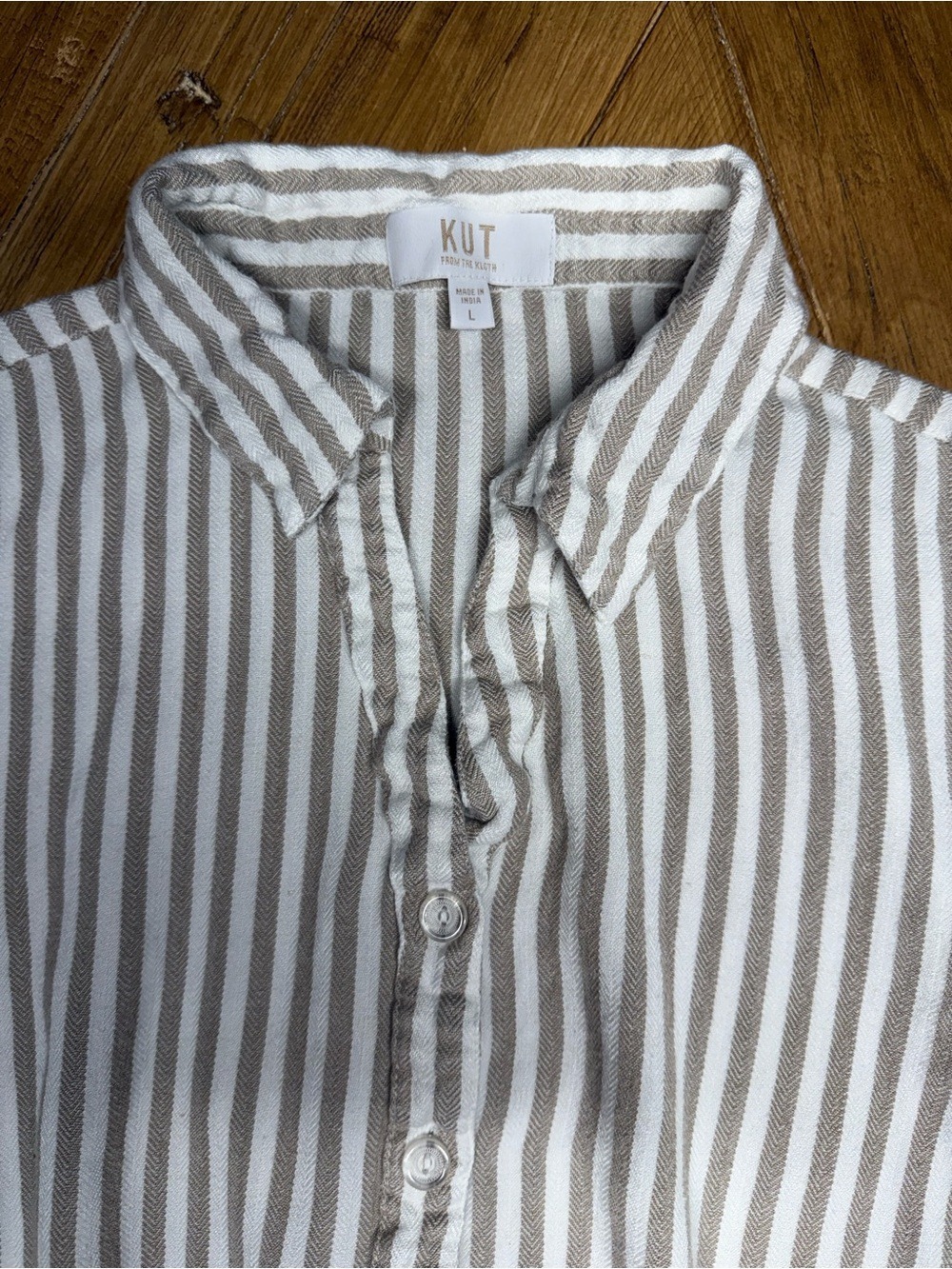 KUT from the Kloth Donna Striped Top Size Large Ivory Taupe Linen Blend - Picture 3 of 11